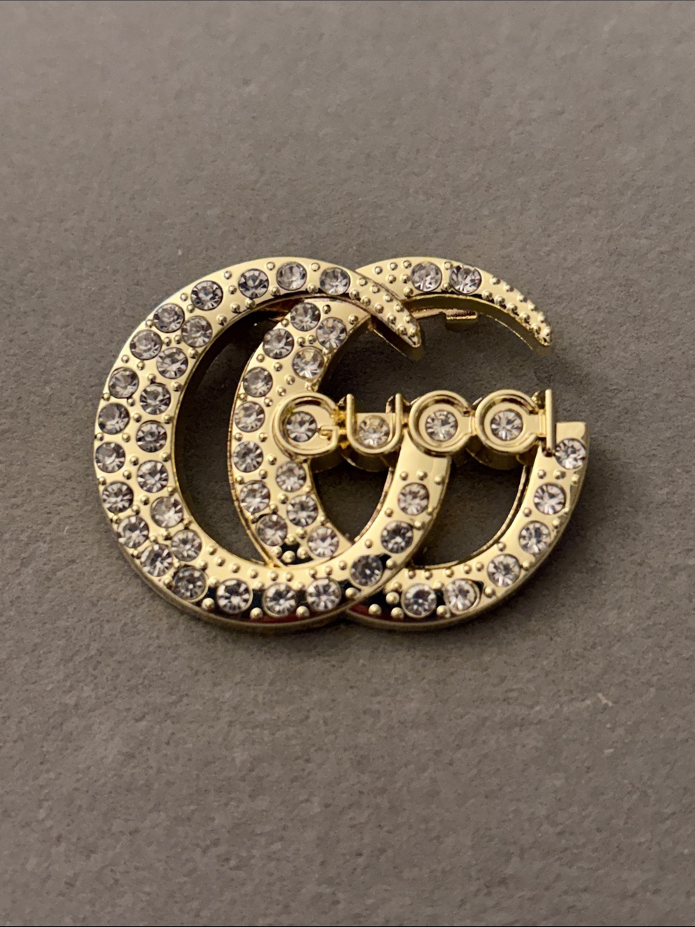 Gold and Clear Crystal Interlocking G Brooch